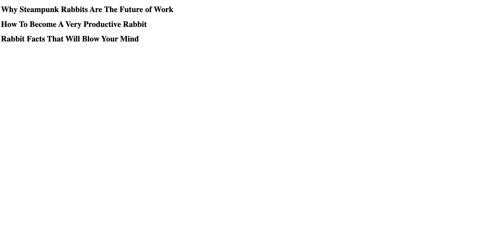 Next app showing titles of published posts